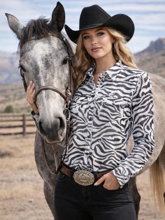 Wrangler Tops - Wrangler Rock 47. Black and White Snap Front western Shirt. Medium.